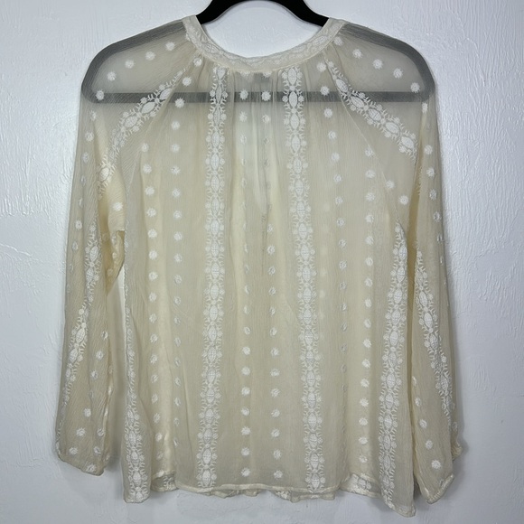 Anthropologie Zoa New York Neve Peasant Ivory Silk Sheer Top Blouse Size L - Picture 4 of 10